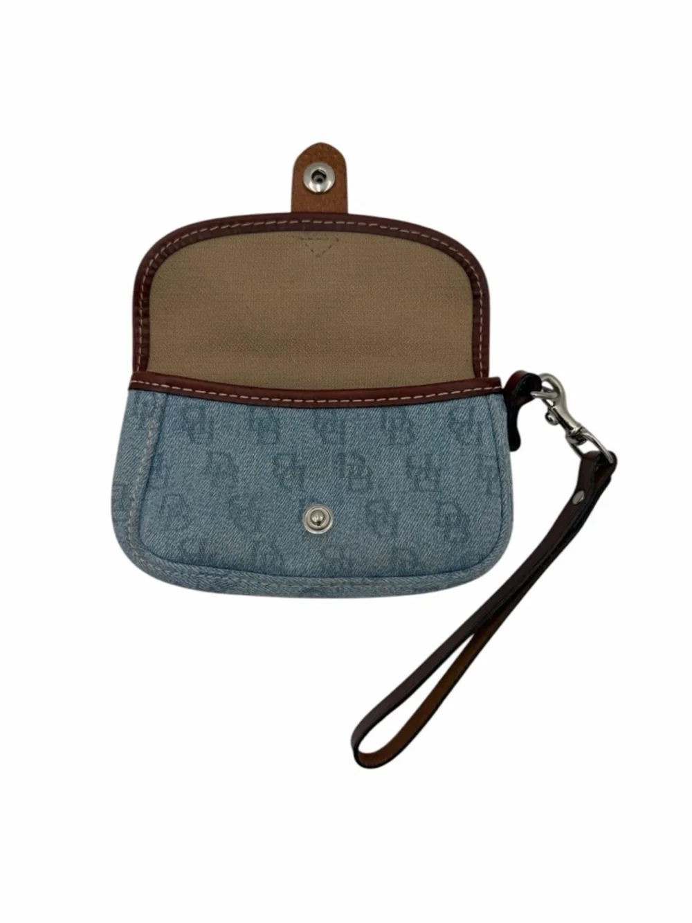 Dooney & Bourke Denim Monogram Cargo Satchel Set Brown Leather DB Logo Y2K